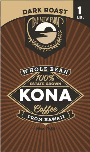 Dark Roast - 100% Kona Coffee 7oz, 1lb, Whole Bean or Ground - The Bay View Coffee Farm in Kona, Hawaii