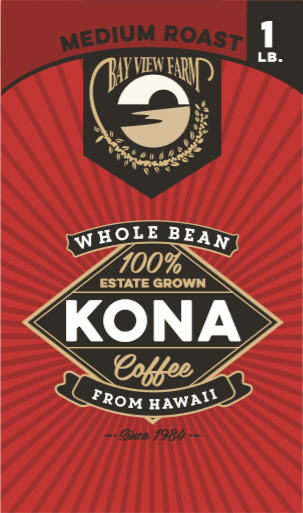 Medium Roast 100% Kona Coffee 7oz, 1lb, Whole Bean or Ground - The Bay View Coffee Farm in Kona, Hawaii