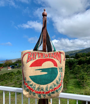 Burlap Bag Tote showcasing The Bay View Farm logo